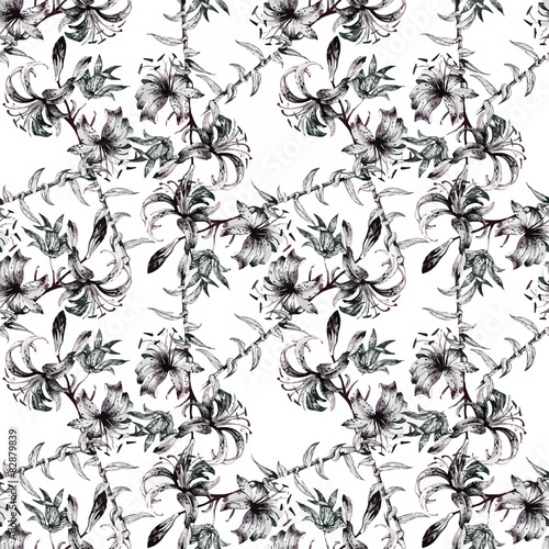 Wild flowers seamless pattern on white background