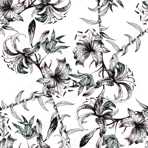 Wild flowers seamless pattern on white background