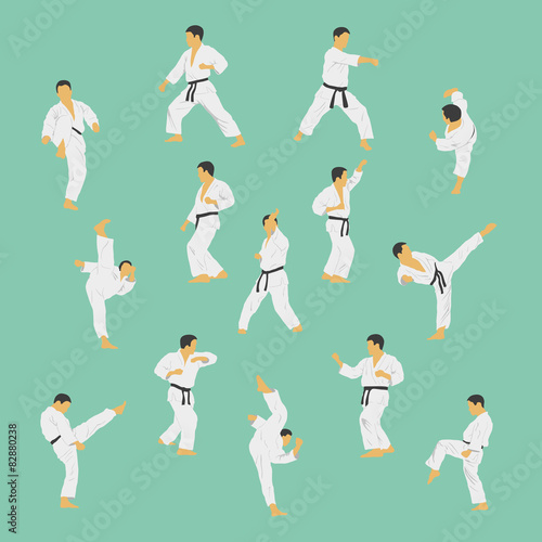 Group of the men showing karate.