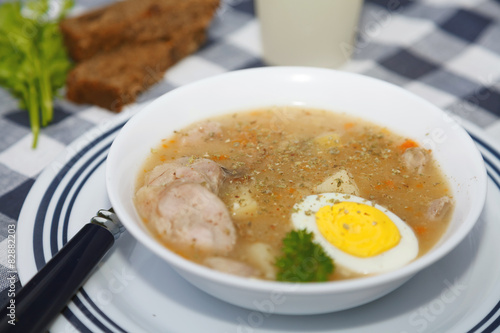 Traditional polish Zurek soup sour-rye