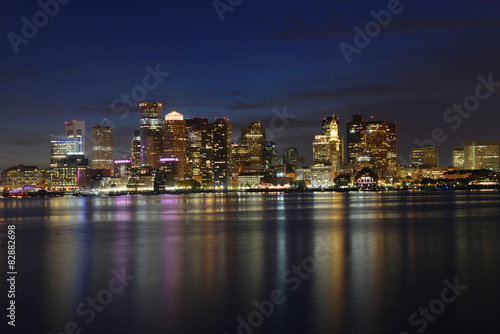 Boston City Skyscrapers at night from East Boston, Boston, USA