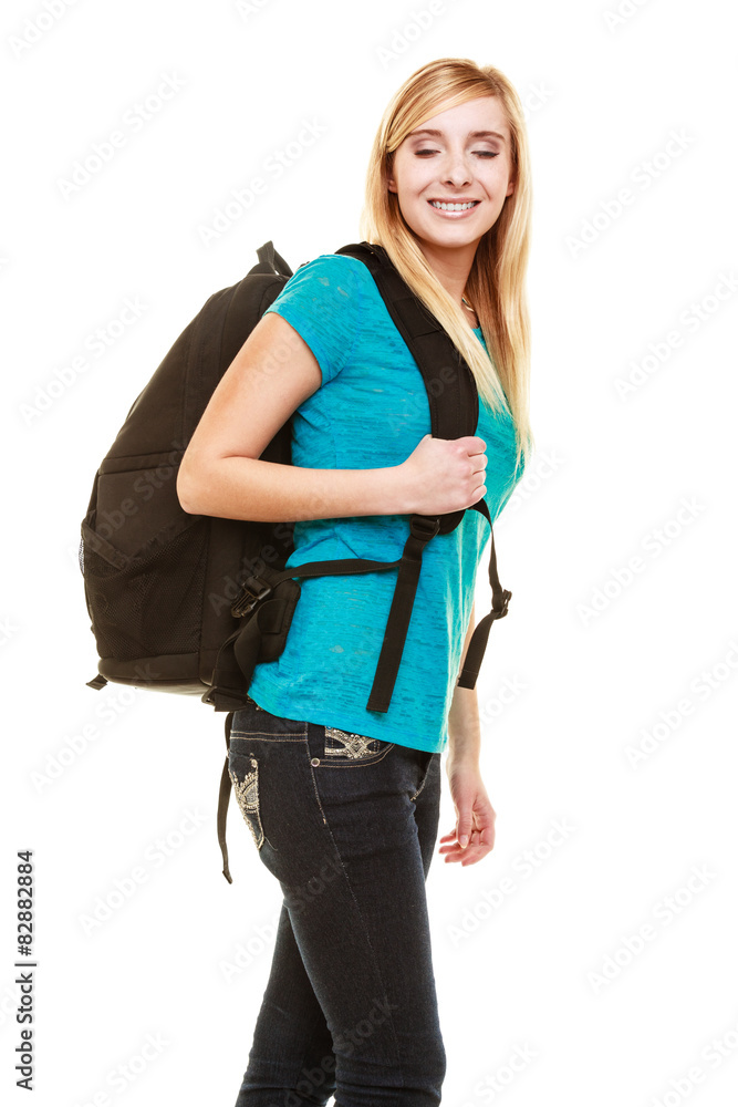 smiling teen girl female student with bag backpack smiling teen girl female student with bag backpack