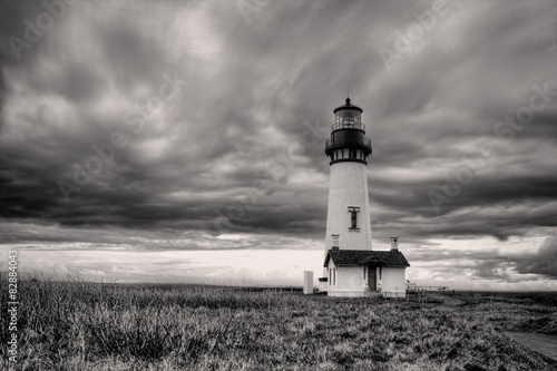 B&W of lighthouse in Newport, Oregon. photo