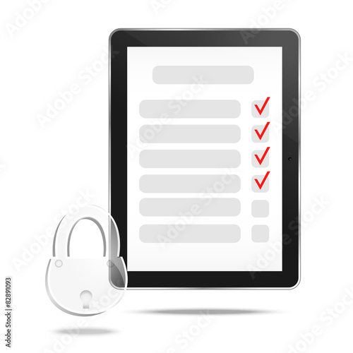 Abstract tablet  with  checking off tasks end lock