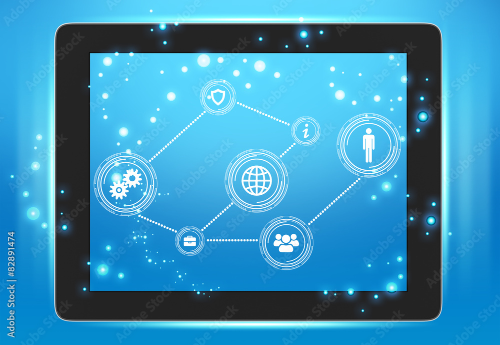 Tablet with icons on the screen interconnected points Tablet with icons on the screen interconnected points