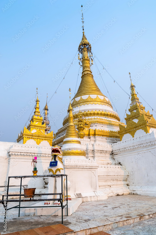 Fototapeta premium Wat Jong Klang delicate with Burmese and Thai fusion art in even