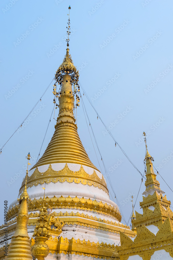 Fototapeta premium Wat Jong Klang delicate with Burmese and Thai fusion art in even