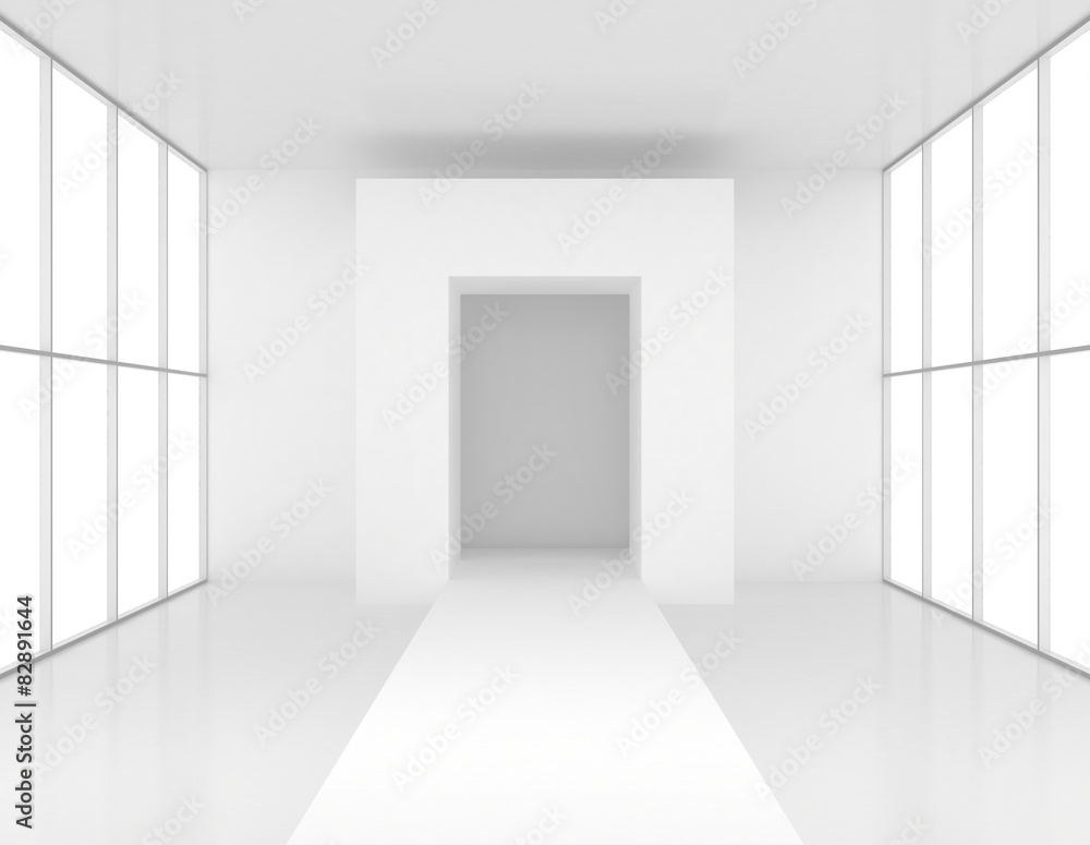 Empty fashion podium in the large, bright lobby Empty fashion podium in the large, bright lobby