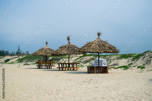 Beach chairs on the white sand beach