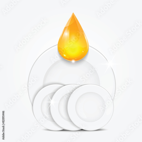 set of clean dishes and yellow drop