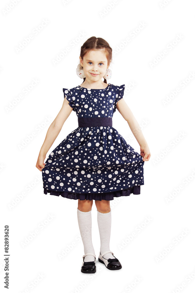 Pretty young girl wearing the dark blue dress Pretty young girl wearing the dark blue dress