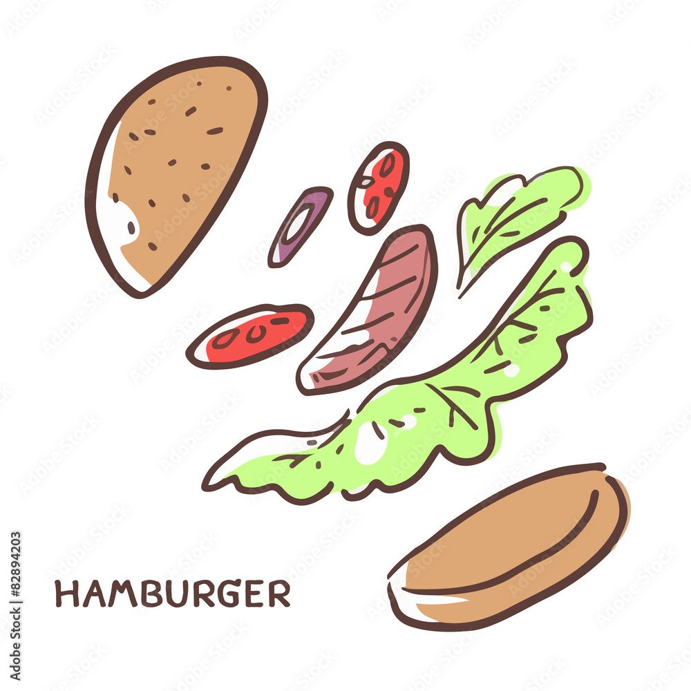 hamburger beef slice hand drawing vector hamburger beef slice hand drawing vector