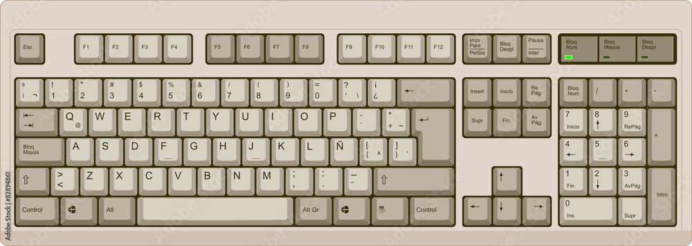 Grey qwerty keyboard with latin american spanish layout