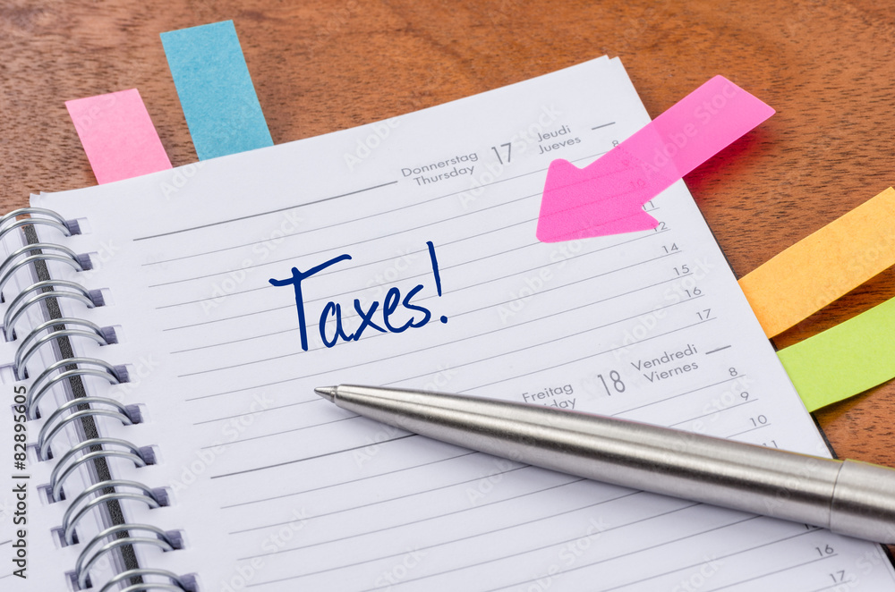 Daily planner with the entry Taxes Daily planner with the entry Taxes