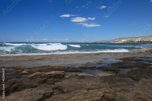 The rocky coast and beautiful waves in Cyprus