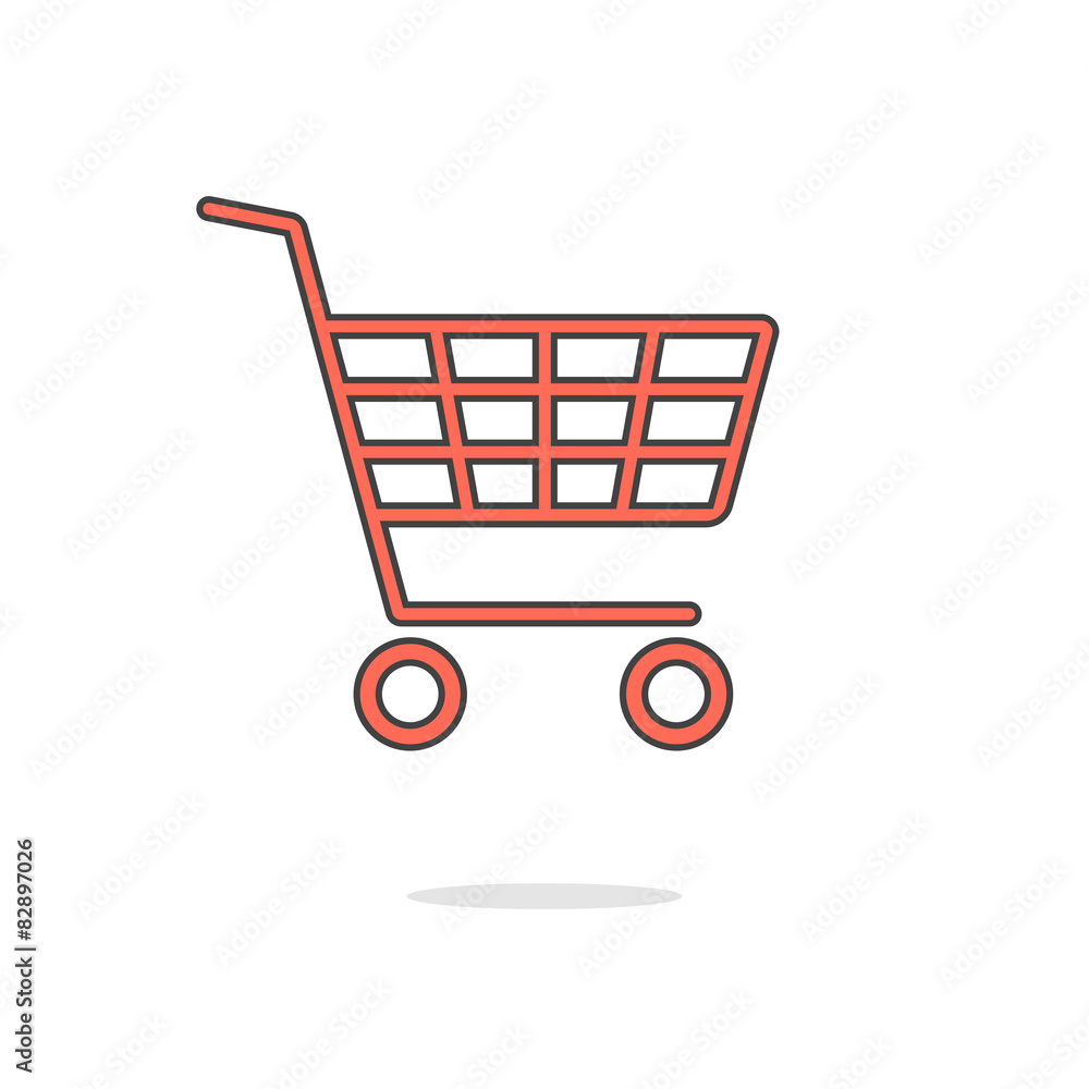 simple red shopping cart with shadow simple red shopping cart with shadow