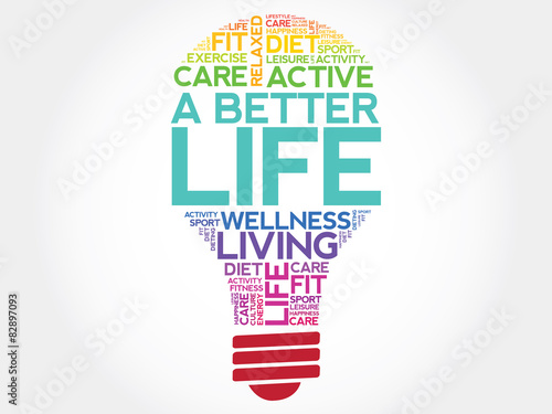A Better Life bulb word cloud, health concept