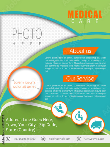 Stylish medical care template, banner or flyer design.