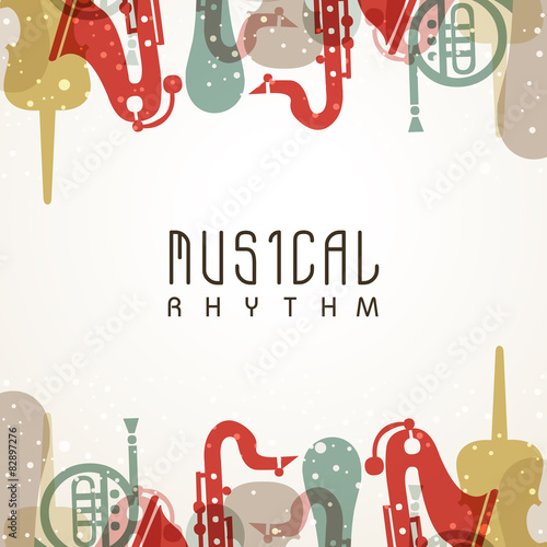 Musical background with colorful instruments.