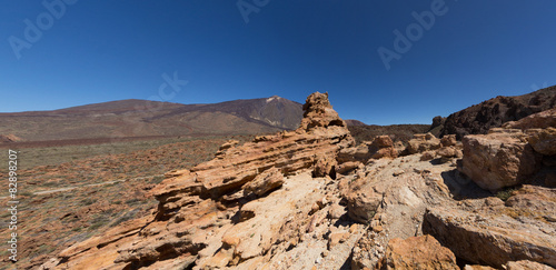 Mountain landscape- desert valley, rocks and summit