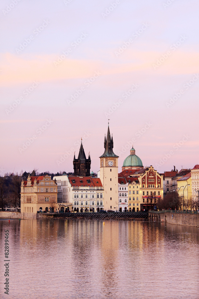 Eveningt View on bright Prague Old Town, Czech Republic