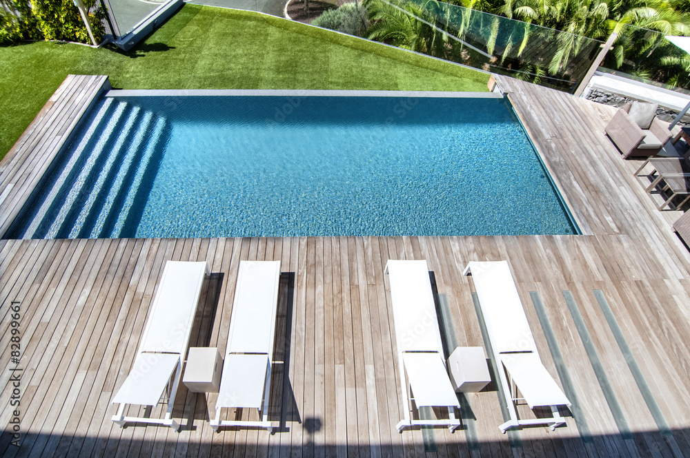 Pool view from the modern villa