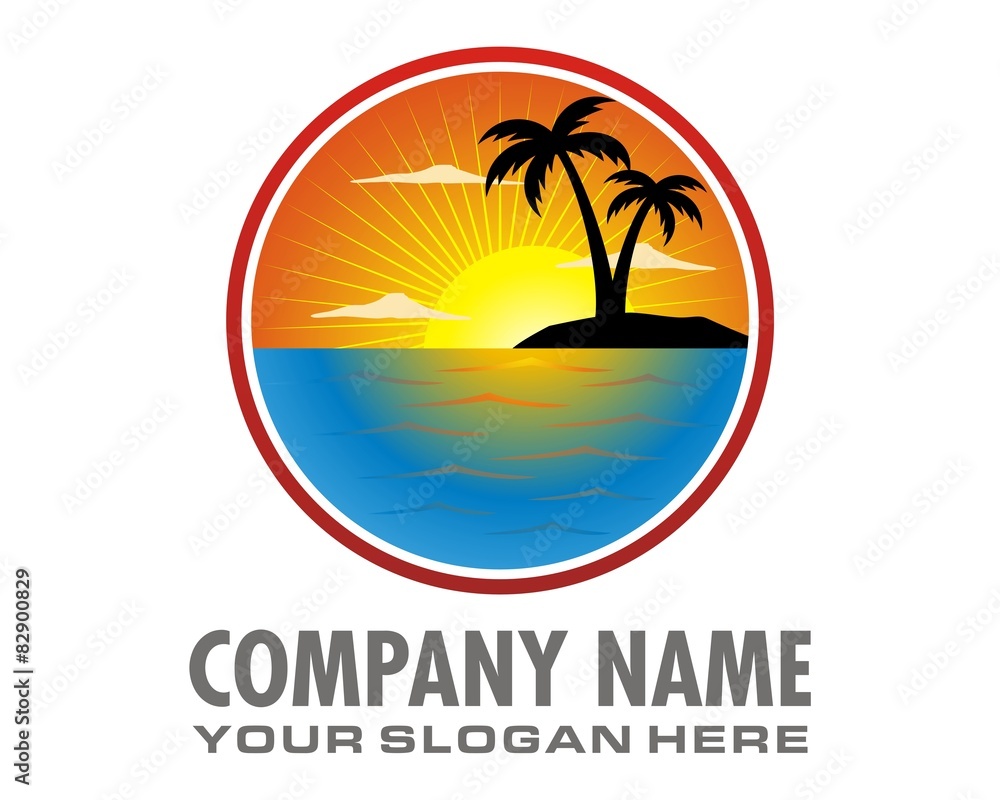 sunset island logo image vector