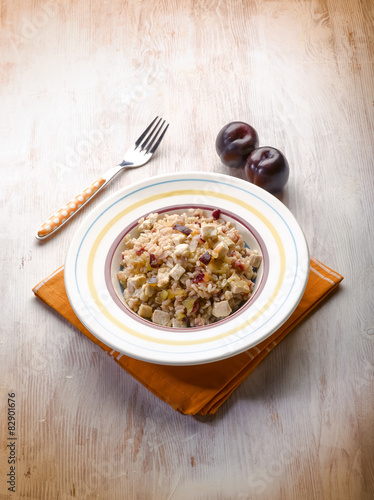 risotto with chicken chest and plum