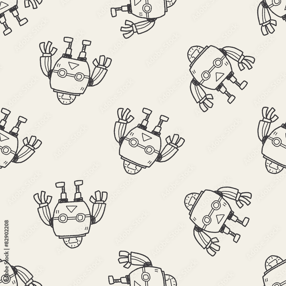 robot doodle seamless pattern background