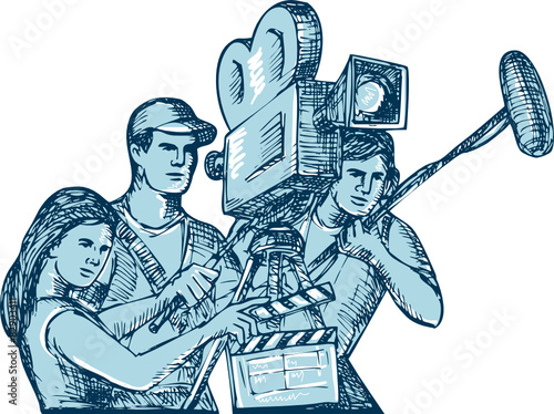 Film Crew Clapperboard Cameraman Soundman Drawing