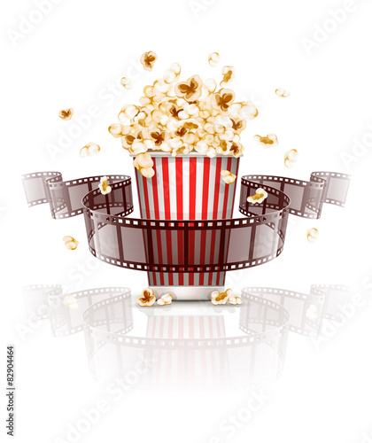 Jumping popcorn and film-strip film. Eps10 vector