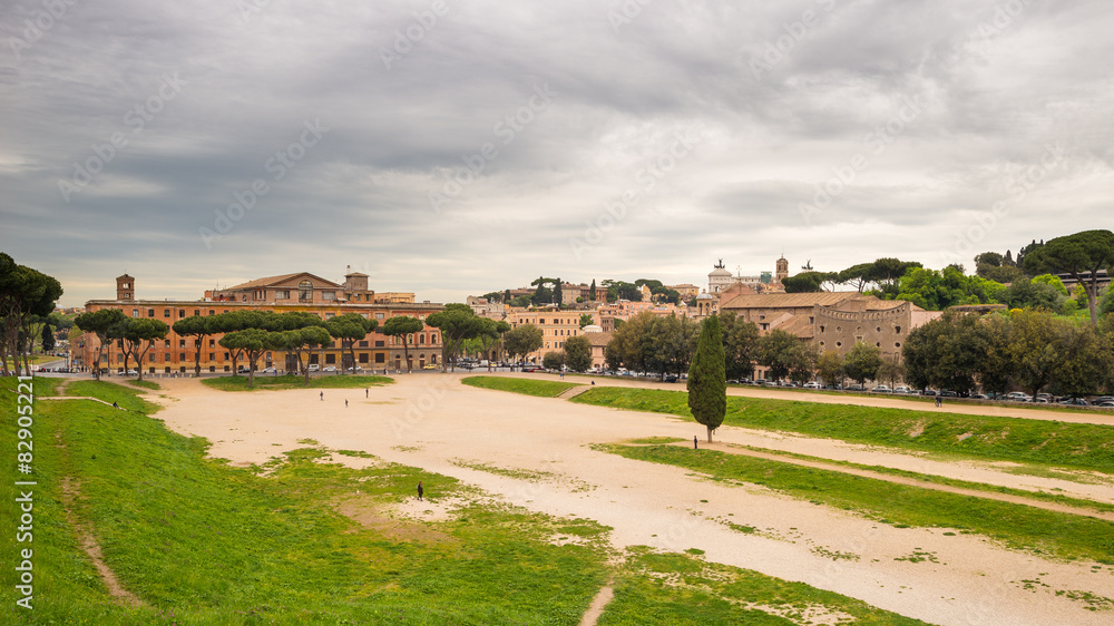 Panorama of Rome from Circo Massimo, Italy