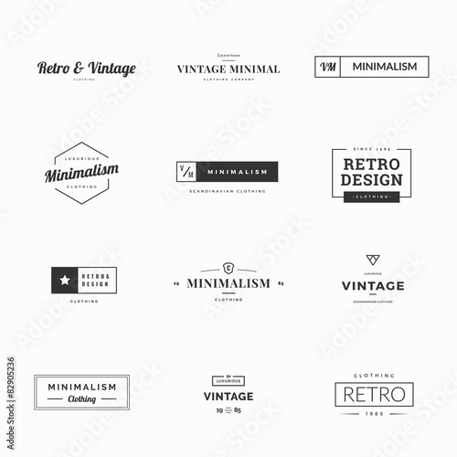Twelve minimal vintage and retro vector logos for shops