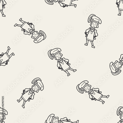 medieval people doodle seamless pattern background