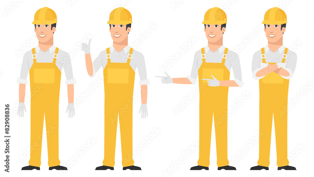Builder pointing in various poses Builder pointing in various poses