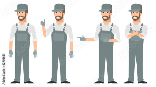 Repairman pointing in various poses