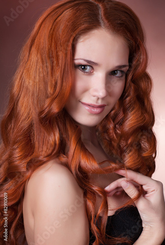 Beauty woman face red hair girl studio