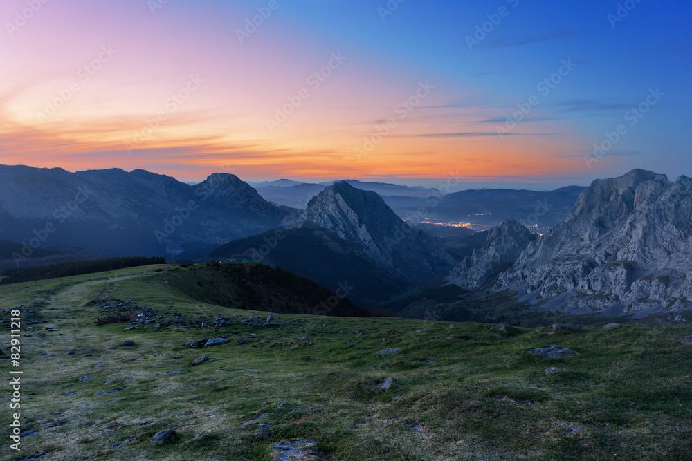 Urkiola mountain range at twilight