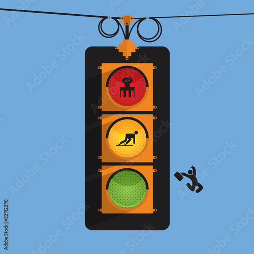 Traffic light with businessman icon in three action.