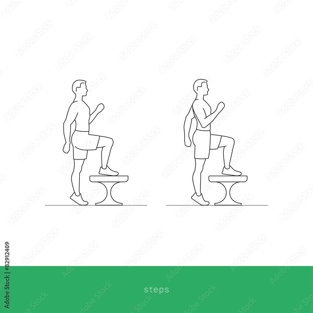 Fitness Icon steps on bench workout. Vector design. Fitness Icon steps on bench workout. Vector design.