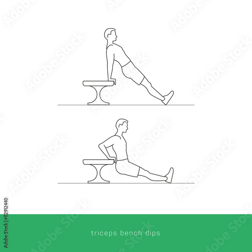 Fitness Icon triceps bench dips workout. Vector design.