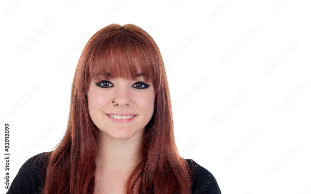 Teenage girl dressed in black with a piercing Teenage girl dressed in black with a piercing