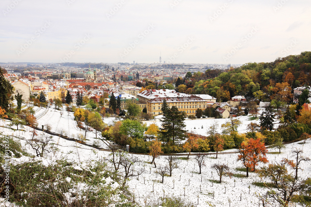 Obraz premium First Snow in Prague City, Czech Republic