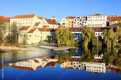 Autumn medieval Town Pisek above the river Otava photo