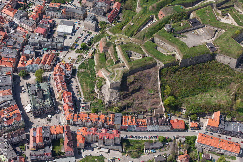 aerial view of  the Klodzko city historic fortress