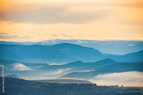 Blue mountains covered with mist