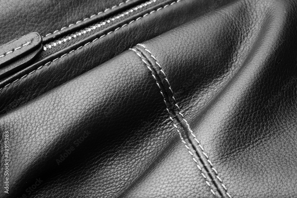 Close up of black leather bag zipper, black leather bag close up Close up of black leather bag zipper, black leather bag close up