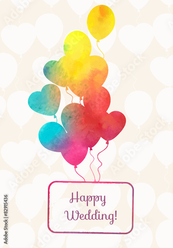 Watercolor ballons card with seamless pattern from balloons.Cele