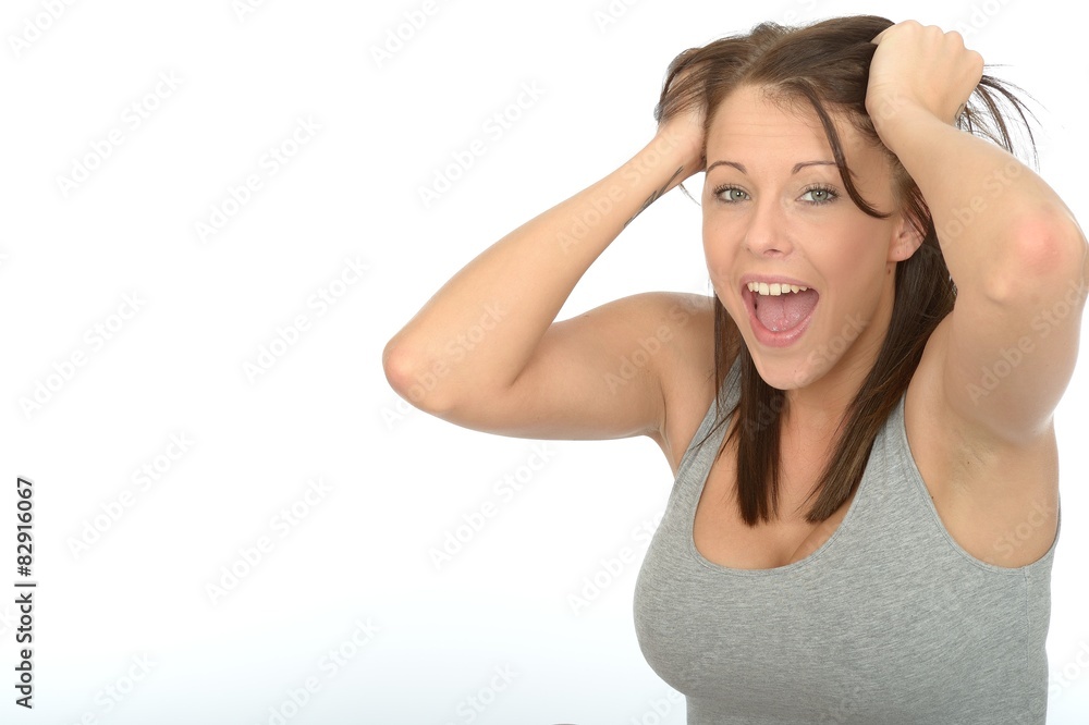 Portrait of a Happy Excited Attractive Young Woman Laughing
