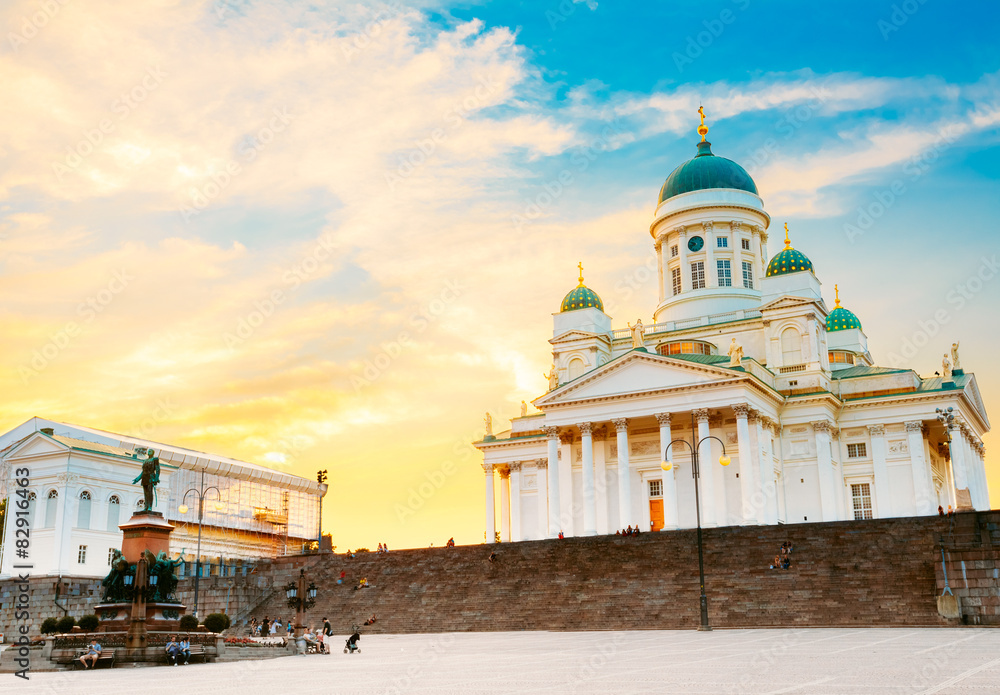 Fototapeta premium Helsinki Cathedral, Helsinki, Finland. Summer Sunset Evening